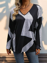 Load image into Gallery viewer, Color Block V-Neck Long Sleeve T-Shirt