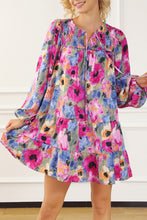 Load image into Gallery viewer, Printed Tie Neck Long Sleeve Mini Dress