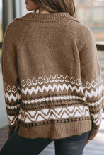 Load image into Gallery viewer, Zip Up Long Sleeve Geometric Cardigan