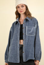 Load image into Gallery viewer, VERY J Mixed Media Button Down Raw Hem Shacket