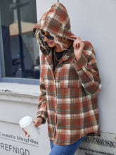 Load image into Gallery viewer, Plaid Button Up Long Sleeve Hooded Jacket
