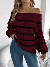 Load image into Gallery viewer, Striped Off-Shoulder Long Sleeve Sweater