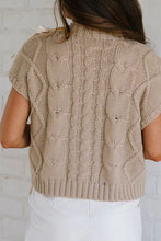 Load image into Gallery viewer, Cable-Knit Tied Mock Neck Short Sleeve Sweater
