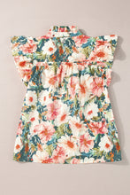 Load image into Gallery viewer, Ruffled Printed Tie Neck Cap Sleeve Blouse