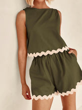 Load image into Gallery viewer, Contrast Rickrack Trim Sleeveless Top and Shorts Set