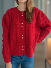 Load image into Gallery viewer, Cable-Knit Round Neck Long Sleeve Cardigan