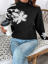 Load image into Gallery viewer, Perfee Flower Mock Neck Long Sleeve Sweater