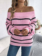 Load image into Gallery viewer, Striped Off-Shoulder Long Sleeve Sweater