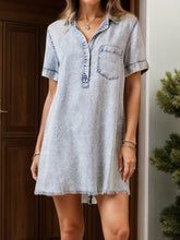 Load image into Gallery viewer, Pocketed Collared Neck Short Sleeve Denim Dress