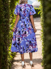 Load image into Gallery viewer, High-Low Printed Surplice Short Sleeve Midi Dress