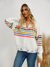 Load image into Gallery viewer, Drawstring Striped Dropped Shoulder Hooded Cardigan