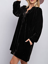 Load image into Gallery viewer, Frill Notched Long Sleeve Dress with Pockets