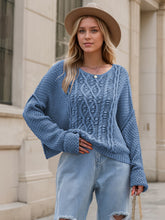 Load image into Gallery viewer, Round Neck Dropped Shoulder Long Sleeve Sweater