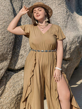 Load image into Gallery viewer, Plus Size Slit Ruffled V-Neck Jumpsuit