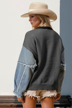 Load image into Gallery viewer, Double Take Full Size Star Pattern Raw Edge Denim Sleeve Sweater