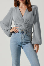 Load image into Gallery viewer, Drawstring V-Neck Long Sleeve Blouse