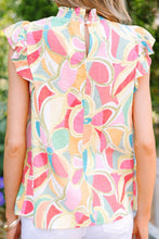 Load image into Gallery viewer, Ruffled Printed Mock Neck Cap Sleeve Blouse