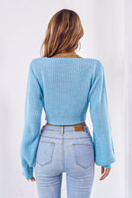 Load image into Gallery viewer, Bow V-Neck Long Sleeve Cropped Sweater