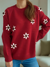 Load image into Gallery viewer, Flower Round Neck Raglan Sleeve Sweater