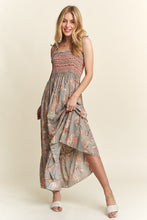 Load image into Gallery viewer, ADORA Smocked Printed Square Neck Tie Shoulder Cami Dress