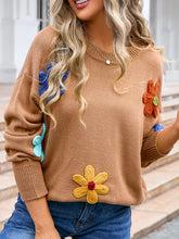 Load image into Gallery viewer, Crochet Flower Round Neck Sweater