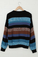 Load image into Gallery viewer, Contrast Striped Round Neck Drop Shoulder Sweater