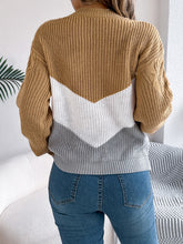 Load image into Gallery viewer, Cable-Knit Color Block Round Neck Sweater