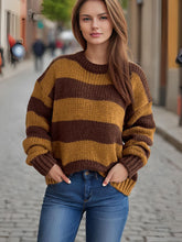 Load image into Gallery viewer, Contrast Striped Round Neck Long Sleeve Sweater