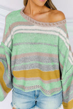 Load image into Gallery viewer, Contrast Striped Boat Neck Dropped Shoulder Sweater