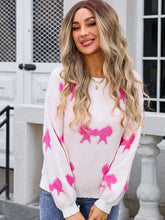 Load image into Gallery viewer, Bow Round Neck Dropped Shoulder Sweater