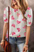 Load image into Gallery viewer, Bow Round Neck Short Sleeve Blouse