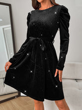 Load image into Gallery viewer, Glitter Round Neck Puff Sleeve Dress