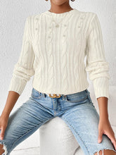 Load image into Gallery viewer, Cable-Knit Round Neck Long Sleeve Sweater