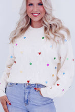 Load image into Gallery viewer, Heart Sequin Round Neck Long Sleeve Sweater