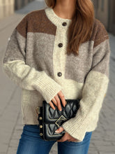 Load image into Gallery viewer, Color Block Round Neck Button Up Cardigan