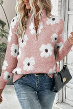 Load image into Gallery viewer, Flower Half Zip Long Sleeve Sweater