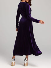 Load image into Gallery viewer, V-Neck Long Sleeve Velvet Dress