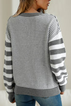 Load image into Gallery viewer, Striped Round Neck Dropped Shoulder Sweater