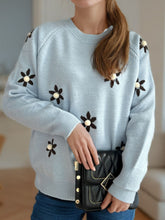 Load image into Gallery viewer, Flower Round Neck Raglan Sleeve Sweater