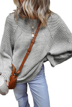 Load image into Gallery viewer, Textured Striped Round Neck Long Sleeve Top