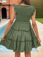 Load image into Gallery viewer, Frill Smocked V-Neck Tiered Dress