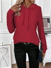 Load image into Gallery viewer, Drawstring Ribbed Long Sleeve Hoodie