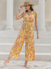 Load image into Gallery viewer, Printed V-Neck Tie Shoulder Jumpsuit
