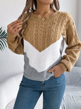 Load image into Gallery viewer, Cable-Knit Color Block Round Neck Sweater