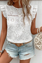 Load image into Gallery viewer, Eyelet Round Neck Cap Sleeve Blouse