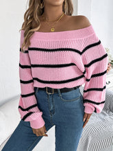Load image into Gallery viewer, Striped Off-Shoulder Long Sleeve Sweater