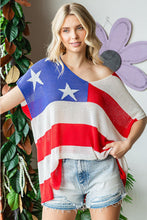 Load image into Gallery viewer, First Love Full Size USA Flag Drop Shoulder Knit Top