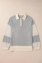 Load image into Gallery viewer, Color Block Collared Neck Long Sleeve Top