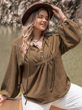Load image into Gallery viewer, Plus Size Tie Neck Long Sleeve Blouse