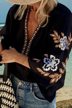Load image into Gallery viewer, Embroidered V-Neck Three-Quarter Sleeve Blouse